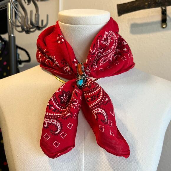 Vintage 90s Red Cotton USA Made Square Bandana Neck Tie - Picture 2 of 12